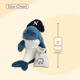 MON AMI Pirate Shark Stuffed Animal - 7", Premium Tooth Fairy Plush with Pouch, Perfect Loose Tooth Gift for Children, Ocean Animals for Kids, Boys, Girls