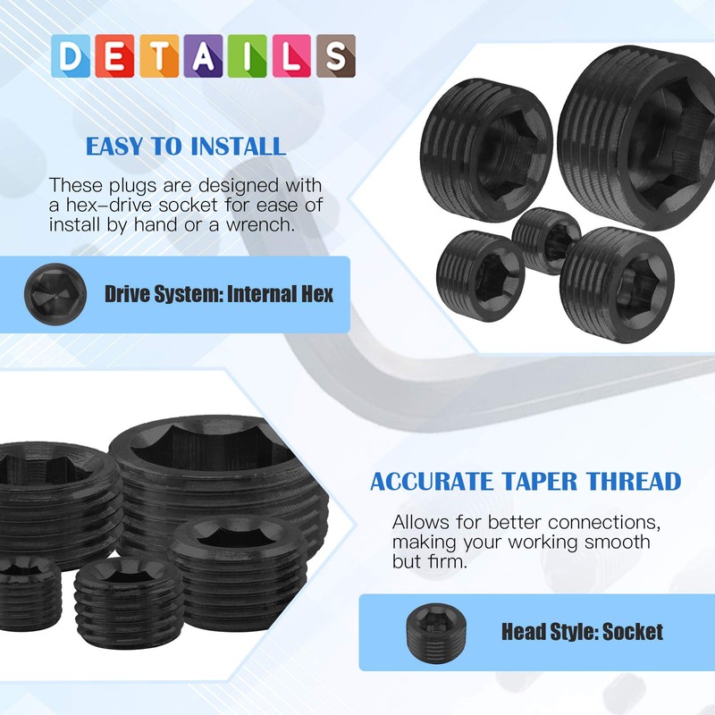 Glarks 10Pcs Carbon Steel 1/4'' Pipe Plug Fitting
