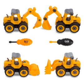 Jesustree Mini Excavator Toy Truck Construction Vehicles, Sand Toy DIY Tractor Construction Site Vehicles Toy Cars with Screwdriver for Children Boys 3 4 5 6 7 8 Years (4 Pieces)