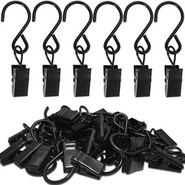 Heavy Duty Stainless Steel Metal Clips with Hooks for Curtain, Photos, Art Craft Hanger Hanging Clips Home Decoration(20 Pack),Black