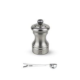 Peugeot Bistro Chef Manual Pepper Mill Gift Set Stainless Steel 10 cm - 4in - With Stainless Steel Spice Scoop/Bag Clip
