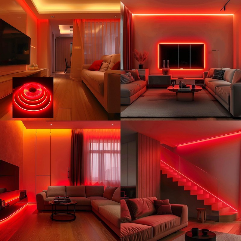 YUNBO 12V COB LED Strip Light Red 16.4ft Bright Dotless