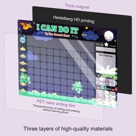 All Magnetic Kids Responsibility Reward Chart - 16.5" x 11.7" Reward Chores Chart with Box for Toddlers, Pad with 70 Star Magnets, 2 Marker Pen, 30 Responsibility Stickers - Kids Chore Chart, Dinosaur