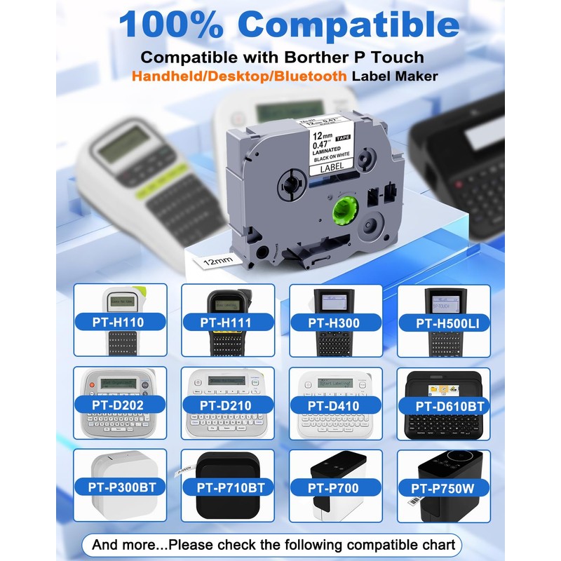 Replace for Brother PTouch Label Tape TZe TZ 12mm 0.47