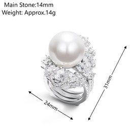 Waimore Women’s Artificial Pearl Statement Ring - Elegant Design with Zirconia Accents, Perfect for Weddings, Anniversaries, and Formal Occasions