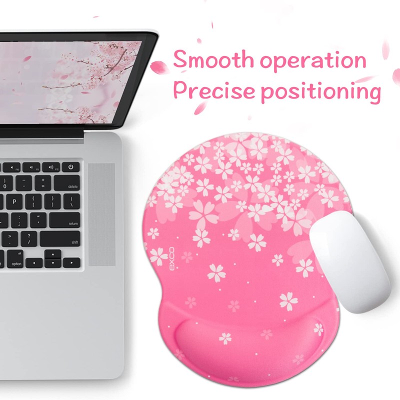 Excovip 桜 マウスパッド かわいい、おしゃれ 、疲労軽減、オフィス用、マウスパッド リストレスト一体型 人間工学に基づいたデザイン、洗える、低反発 手首パッド 3606