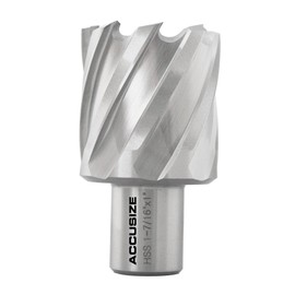 Accusize Industrial Tools H.S.S. Annular Cutter 1-7/16 inch x 1 inch Cutting Depth in Strong Box with 1Pc Pilot Pin 1/4 inch x 3 inch, 2080-2028Pin