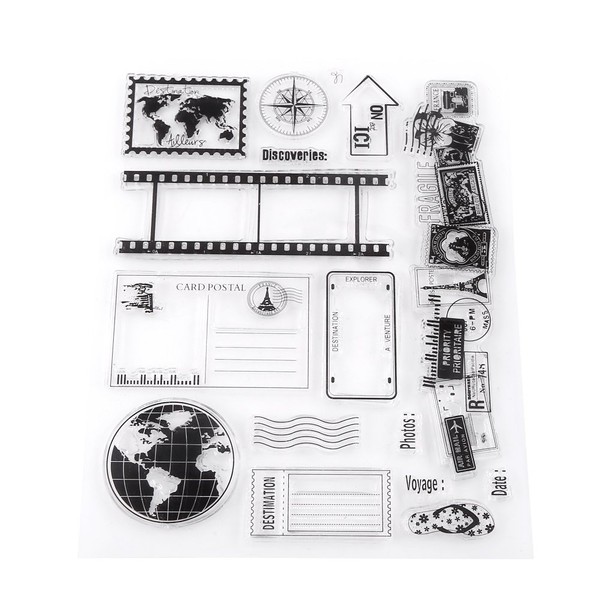 Sellos de silicona transparente con diseño de mapa de la tierra, patrones de viaje, sello de goma, sello postal para diarios de bala, decoración de tarjetas, álbumes de recortes, recortes y diarios