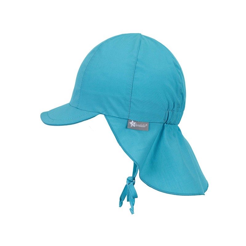 Sterntaler unisex peaked cap with neck protection and ties, Turquoise