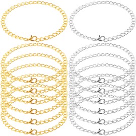 STSTR 14 PCS Bracelet Chain for Jewelry Making, Alloy Chains Link Bracelet with Lobster Clasps for Women Men, Simple Thin Chain Bracelets for Daily, Party, DIY - Gold, Silver
