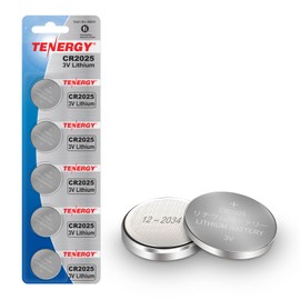 Tenergy 3V CR2025 Batteries, Lithium Button Coin Cell 2025 Battery, for Key FOBs & Other Devices, 5 Count