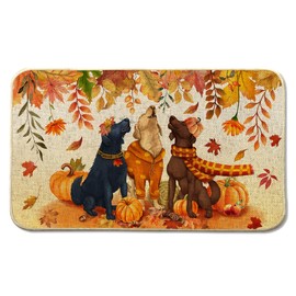 Fall Dog Pumpkin Front Door Mat Indoor Outdoor Entrance 17x29, Autumn Thanksgiving Maple Leaves Doormat Inside Outside Entrance Home Decor