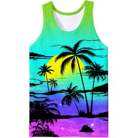 RAISEVERN Mens Tank Tops Summer Workout Sleeveless Shirt Cool Hawaiian Tropical Novelty Palm Coconut Tree Graphic Muscle Holiday Tee Gym Athletic Training Sports Beach Surf Undershirts