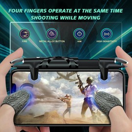 EasEasy Phone Game Trigger for iOS/Android, Mobile Gamepad Controller Compatible for PUBG/Knives Out/Call of Duty, Sensitive Aim & Shoot PUBG Trigger with Gaming Finger Sleeves