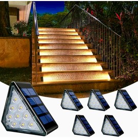 Solar Stair Lights Outdoor, Dusk to Dawn Steps Light, IP67 Waterproof Deck Lighting Decoration for Yard, Patio, Garden, Walkways, Front Door, Pathway, Driveway (Warmwhite 6 Pack)