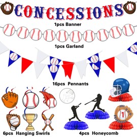 Baseball Party Decorations Concessions Banner - Sports Themed Centerpieces Hanging Swirls Garland, Pennant Flags Decor for Boys Birthday Party Supplies