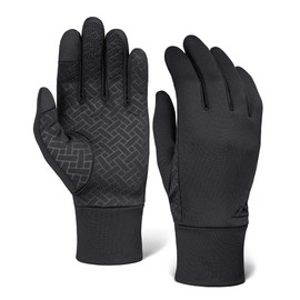 Running Gloves with Touch Screen - Black Winter Glove Liners for Texting, Cycling, Driving for Men & Women - Thin, Lightweight & Warm Cold Weather Thermal Sports Gloves - Two Finger Touchscreen Gloves