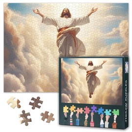1000 Piece Jigsaw Puzzle for Adults Premium Religious Art of Jesus Ascending Through Heavenly Clouds Spiritual Christian Scene Challenging Paper Puzzle Family Activity Gift 27.5x19.7 Inches