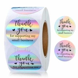 Thank You Stickers, 500Pcs 1.5inch Thank You for Supporting My Small Business Stickers, Holographic Thank You Stickers for Small Business, Waterproof Stickers for Packaging