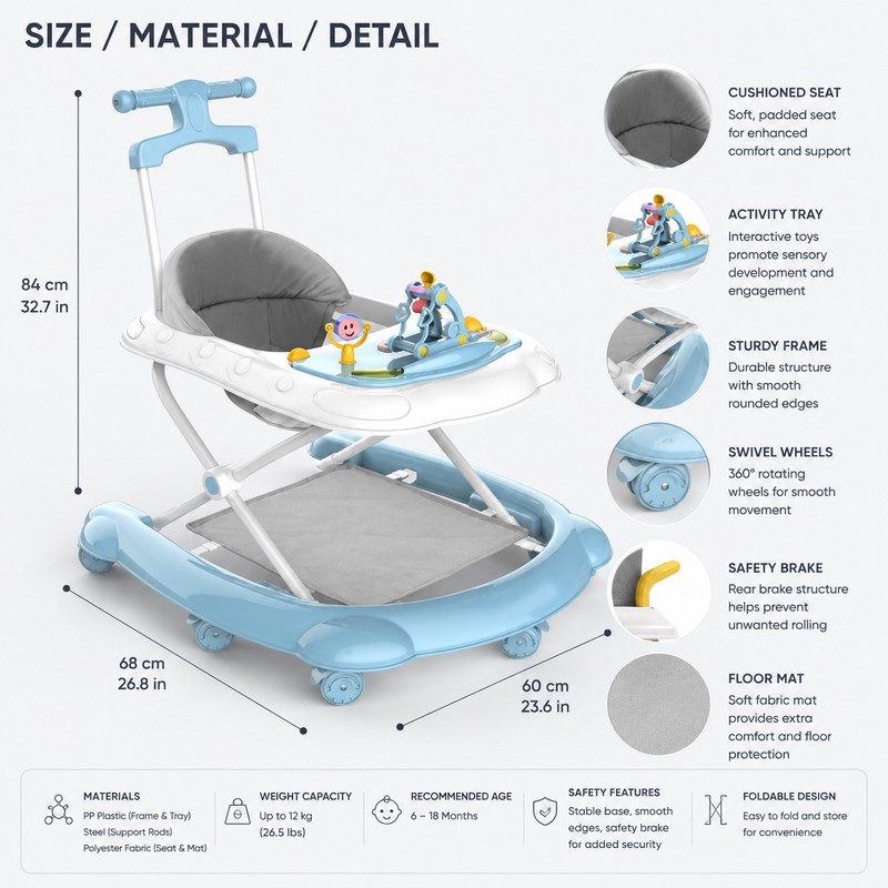 2-in-1 Baby Walker for Walking Practice – Adjustable Activity Walker
