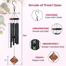Sympathy Wind Chimes for Loss of Mom,36" Memorial Gifts in Memory of Mother, Moms Wind Chimes,Condolence Bereavement Sympathy Gifts for Loss of Loved One, Outdoor Garden Patio