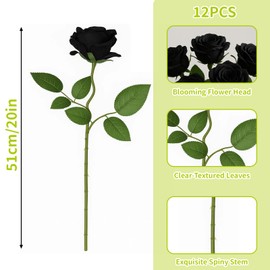 QhgPnt 12 PCS Artificial Roses, Blacks Roses Artificials Flowers, Black Rose Petals, Artificial Flower Art, for Wedding Home Birthday Party Arrangment Garden Decoration (Black)