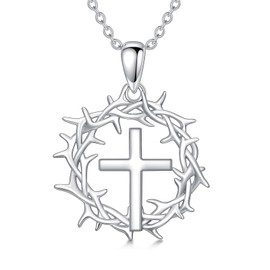 MEIDERBO Crown Of Thorns Necklace 925 Sterling Silver Crown Of Thorns Cross Pendant Christian Amulet Jesus Crown Of Thorns Jewelry Gifts for Women Men