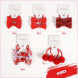 MUFEKUM 5 Pairs Kids Bow Hair Bands, Kids Red Bows Hair Ties, Ponytail Bow Hair Bow Bobbles for Girls Toddler Kids, Girls Hair Accessories for Daily Party Birthday Gift (Red)