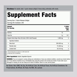 Piping Rock Olive Oil Softgel Capsules | 1000mg | 240 Count | Extra Virgin Cold Pressed Supplement | Gluten Free, Non-GMO