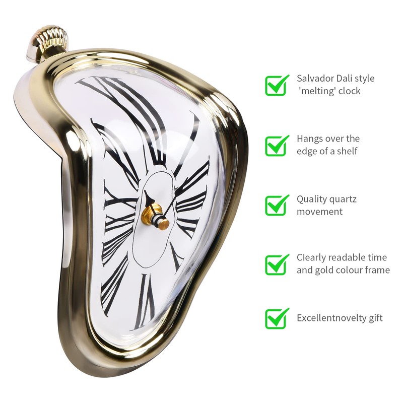 Tinsellns Melting Clock, Surrealistic Salvador Dali Inspired Table Shelf Desk