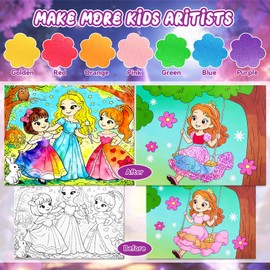 CHICAUP Paint with Water Coloring Books & Shimmer Art Kit for Kids, Princess Themed Arts and Crafts Set with Watercolor Painting Kit, Travel Art Supplies for Girls Ages 4-8 Birthday Christmas Gift