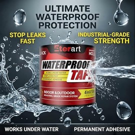 Waterproof Tape Black 4 Inch x 10 FT - Heavy Duty Rubberized Seal Repair for Active Leaks - Fix Roofs, Underwater Pool Liners & Pipes - All-Weather Emergency Patch Tool for Homeowners & Campers