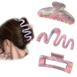 Large Claw Clips, Pink Non-Slip Claws Clips Hair Clamps for Thick Curly Long Hair, Wide Grip Hair Accessories for Women Girls (Hairclaw3pink)