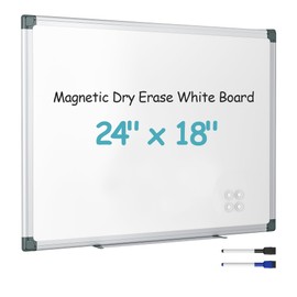 Paporia 24"x18" White Board, Dry Erase Board for Wall, Hanging Aluminum Magnetic Whiteboard, Magnetic Board with 1 Eraser & 2 Markers & 4 Magnets for College Dorm Room, School, Home, Office