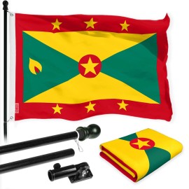 UD_G128 Combo Pack: 6 Ft Tangle Free Aluminum Spinning Flagpole (Black) & Grenada Grenadian Flag 3x5 Ft, LiteWeave Pro Series Pr