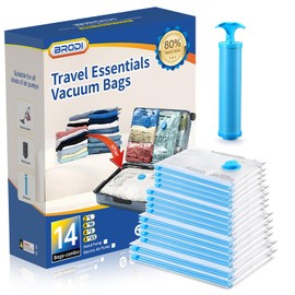Travel Vacuum Bags with Pump - Compression Bags for Travel,Vacuum Storage Bags for Space Saver & Travel Essentials,Vacuum Seal Bags for Clothing,Travel Vacuum Bags for Luggage(14 Combo Pack)