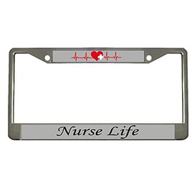 Nurse Life, Heart Beat Great Gift for The Nurse, Design Heavy Duty Metal Car License Plate Frame Auto Tag Holder(Chrome/Silver/Black)