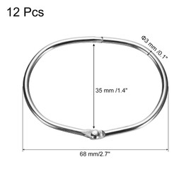 Sourcing Map 12pcs Oval Shower Curtain Rings, 1.4 Inch ID Iron Snap Hooks, Silver