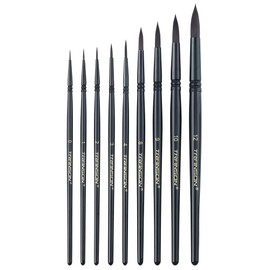Transon Round Paint Brush Set 9pcs Synthetic Sable Hair for Acrylic Painting Watercolor Painting Gouache Ink Craft and Detail Painting Black Color