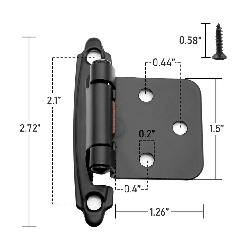 Matte Black 1/2" Overlay Cabinet Hinges, 6 Pack (3 Pairs)