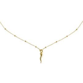 FRONAY 14k Gold Plated Silver Small Italian Horn Necklace Cornicello Good Luck Pendant