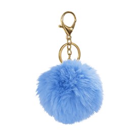 LHDOS Fluffy Plush Ball Car Keychain, Cute Car Charm for Women Girl, Car Decoration Key Ring for Purse, Handbag, Backpack (Blue)