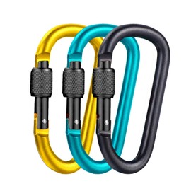 Aluminium Alloy Heavy Duty Clip Lock Carabiners, Multi-function Quick Clips, Set of 3, Yellow, Teal, Black