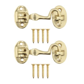 EAI Cabin Hook and Eye Latch | Heavy Duty 50mm / 2 Inch Silent Polished Brass Hook and Eye Latch | 2 Pack with Fixings