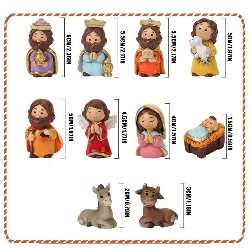 Colorful Nativity Scene Figurine Set Cute Animals Rugged Lightweight Reliable
