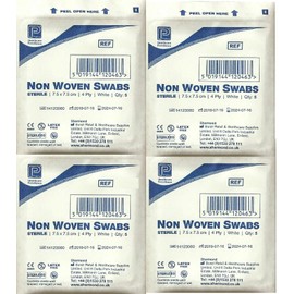 Premier 1860A 4 Ply Sterile Absorbent Non Woven Swab, 7.5cm x 7.5cm, 5 Count (Pack of 40)