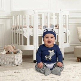 Conjunto Cebra Ropa De Bebé 0 A 3 Meses Con Gorrito Pañalero Y Pantalón Unisex Niño y Niña Ropa Casual Primavera (Azul Marino, 3 meses)