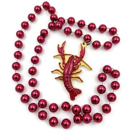 Crawfish Medallion Mardi Gras Bead Necklace Cajun New Orleans Louisiana Carnival