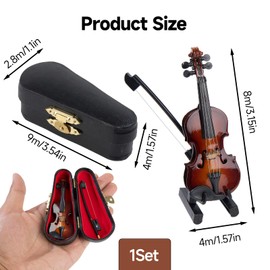 Worlds Smallest Violin Model, Wooden Tiny Violin Toy Case Tiny Violin with Bow and Case Mini Musical Instrument Instrument Decor Gift for Men Women Festival Birthday Gift Dollhouse Home Office Decor