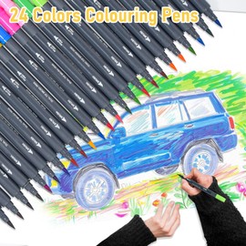 Elezeal Dual Tip Brush Pens Set - 24 Colors Colouring Pens Felt Tip Pens Art Markers for Adults Colouring, Watercolour Brush Pens Set for Colouring Book Journal Drawing Lettering Sketching